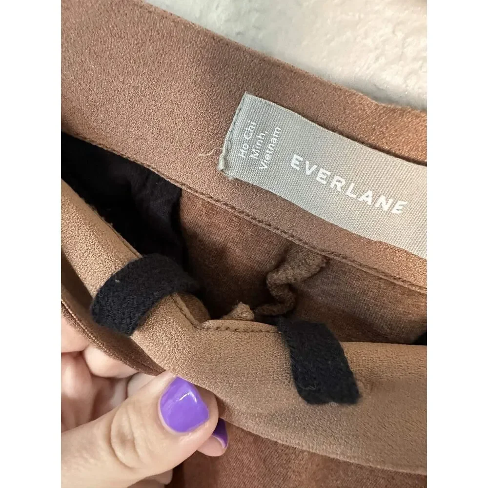 Everlane The Dream Pant Medium Brown Knit Pintuck Tapered Elastic Waist Stretch